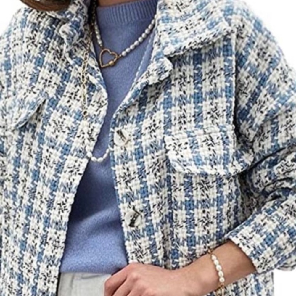 Sky Blue Tweed Plaid Shirt /Jacket Size L